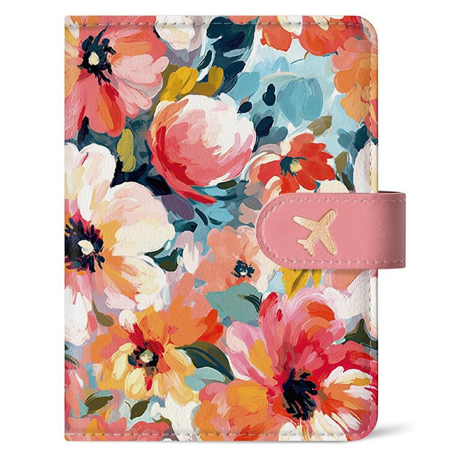 Passport Holder for Travel Essentials, RFID Blocking Leather Cover Wallet with Magnetic Closure, Aesthetic & Cute Passport Book Case for Women and Men - Garden