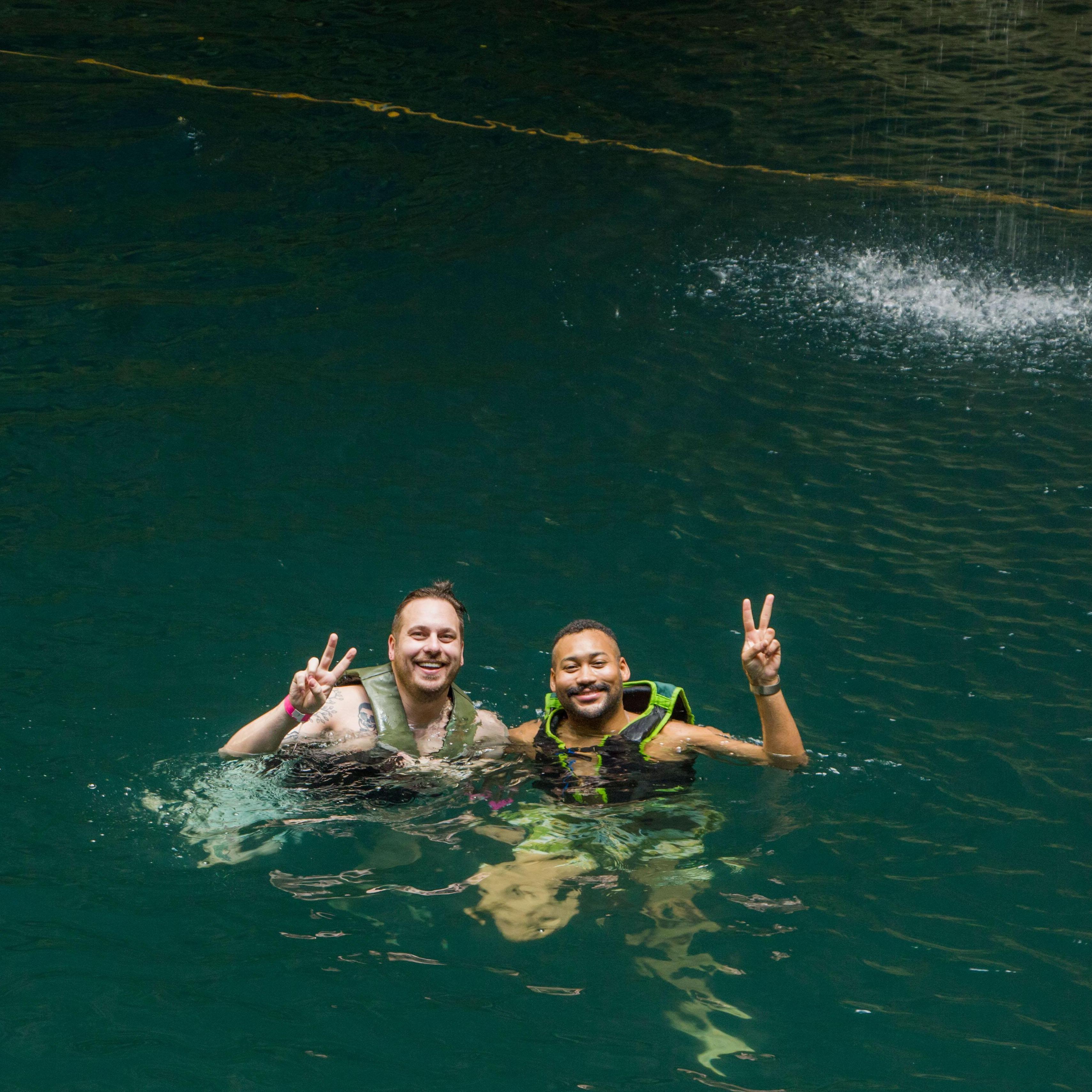 February 2023: Our peace signs go international on our first trip to Mexico together.
