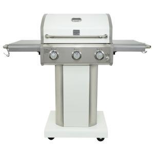 3-Burner Kenmore Propane Gas Pedestal Grill with Foldable Side Shelves-Pearl