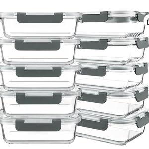 KOMUEE 10 Packs 30 oz Glass Meal Prep Containers,Glass Food Storage Containers with Lids,Airtight Lunch Bento Boxes,Microwave,Freezer and Dishwasher,Gray