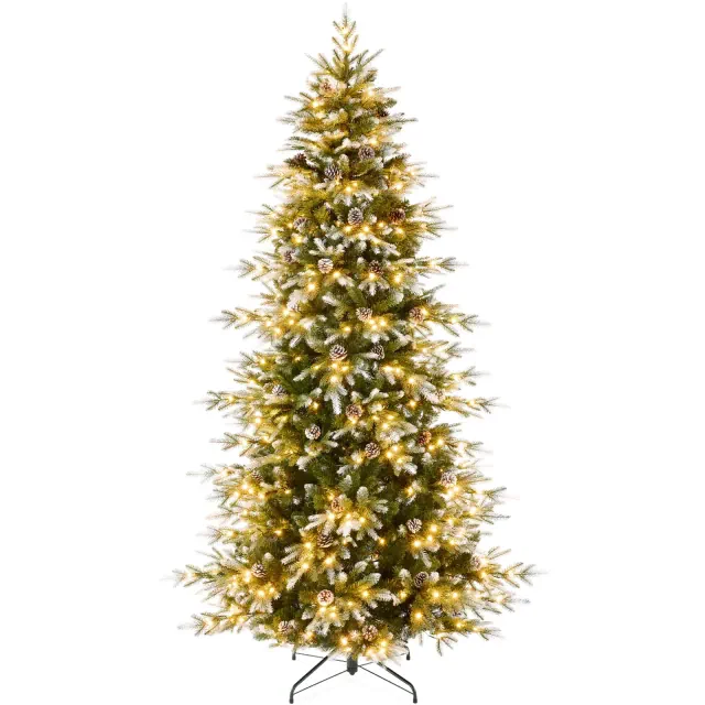 Best Choice Products 7.5ft Pre-Lit Flocked Slim Aspen Noble Fir Christmas Tree w/ 2,136 Branch Tips, 400 LED Lights