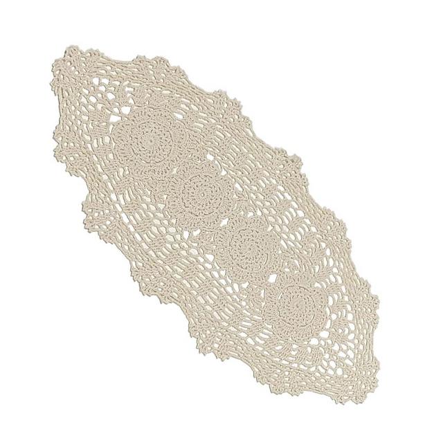 Phantomon Oval Lace Table Runner Doilies Floral Table Scarf Furniture Cloth Cover Handmade Crochet Placemats, 100% Cotton (Beige Oval, 12x24 Inch)
