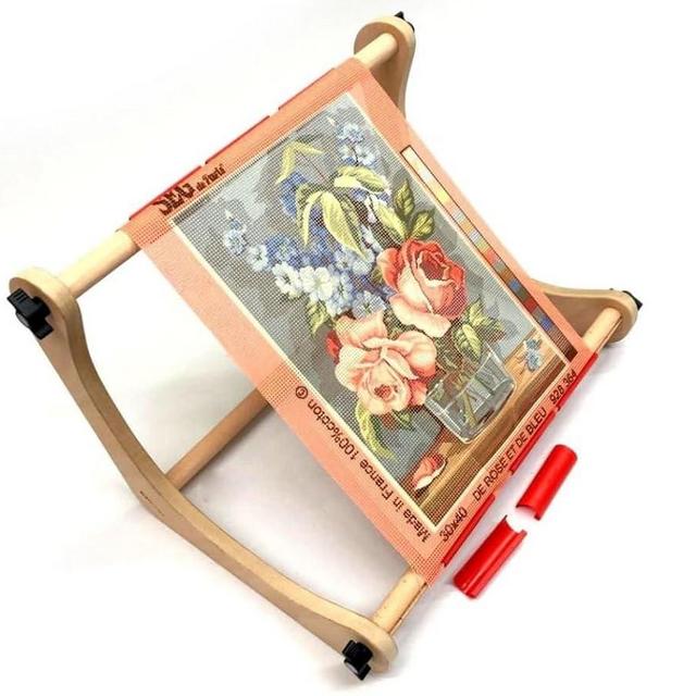 Nurge Adjustable Embroidery Table Stand, Cross Stitch Hoop Stand for Lap or Table Top Cross Stitch or Tapestry , Embroidery Hoop Holder. Hand Polished Natural Wood 190-3 ( Rod 30cm )