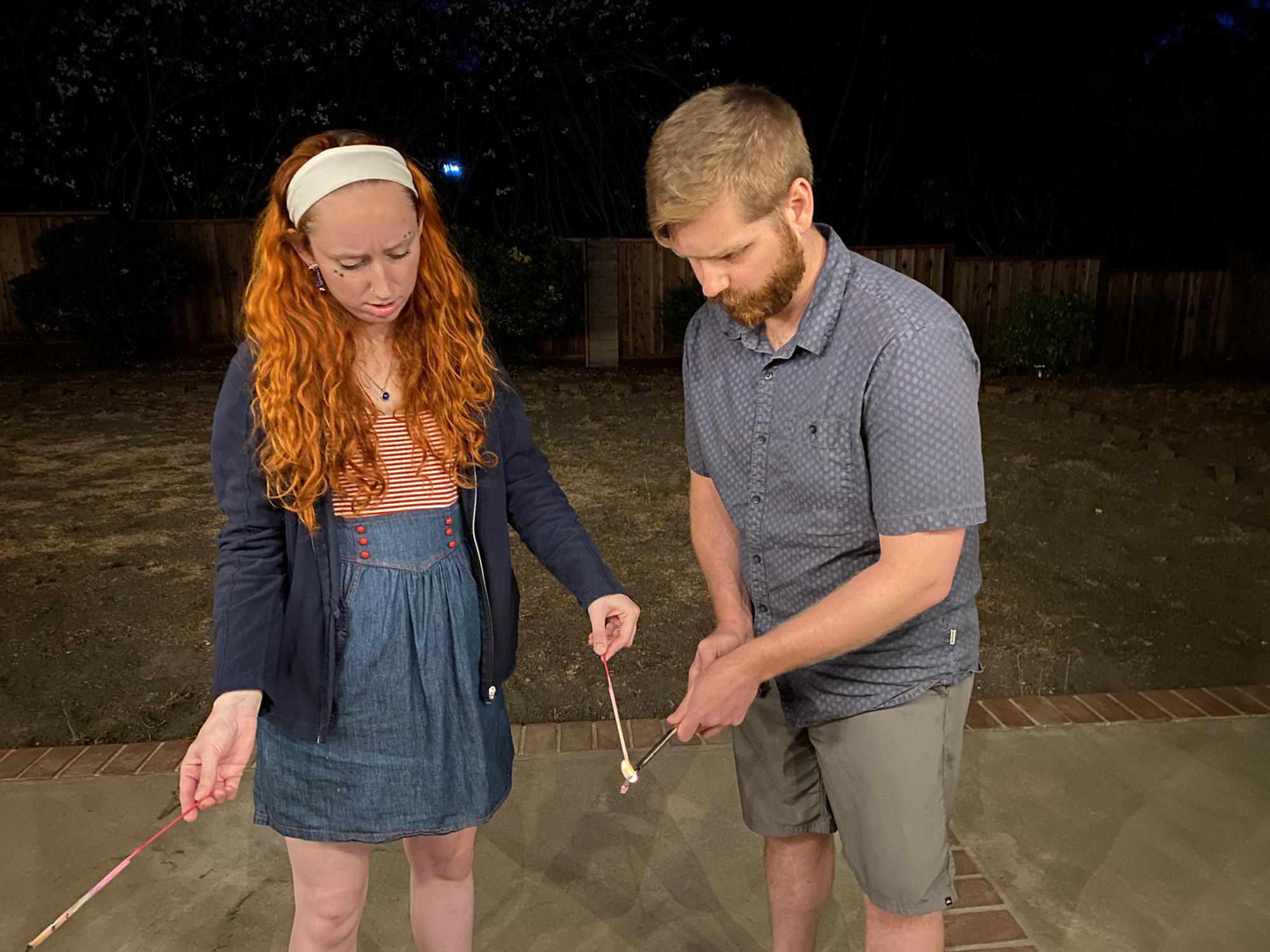 Trying to light sparklers for the 4th of July