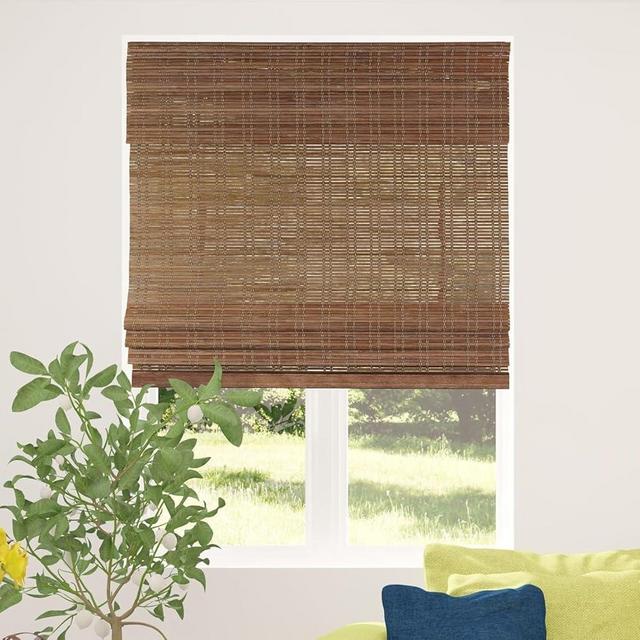 CALYX INTERIORS Cordless Bamboo Roman Shade Blind, Light Filtering, 46.5" W x 48" H, Ceylon Chestnut