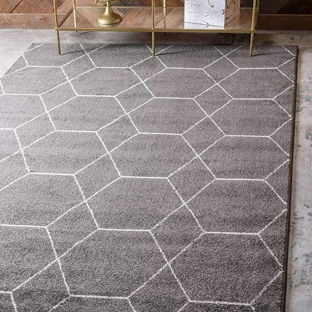 Unique Loom Trellis Frieze Collection Lattice Moroccan Geometric Modern Area Rug_TRF002, 8 x 11 Feet, Dark Gray/Ivory