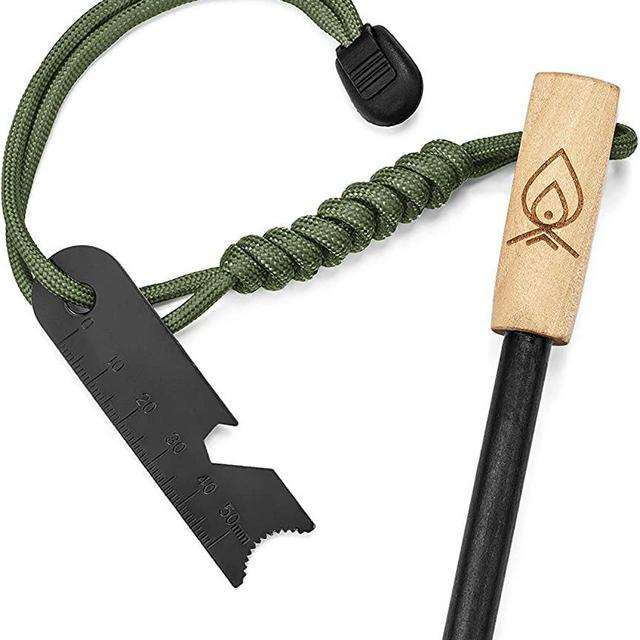 Texas Bushcraft Fire Starter - 3/8" Thick Ferro Rod with Striker and Paracord Wrist Lanyard – Waterproof Flint Fire Steel Survival Lighter and Multitool for Your Camping, Hiking and Backpacking Gear