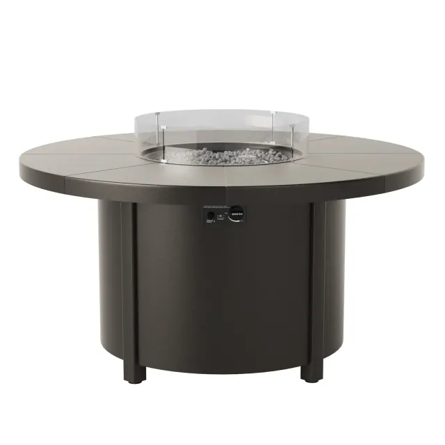 ALAULM Propane Round Fire Pit Table 48in, 40,000 BTU Auto-Ignition Round Gas Fire Pits,with Windshield,Blue Stone and Lid,for Outside Patio