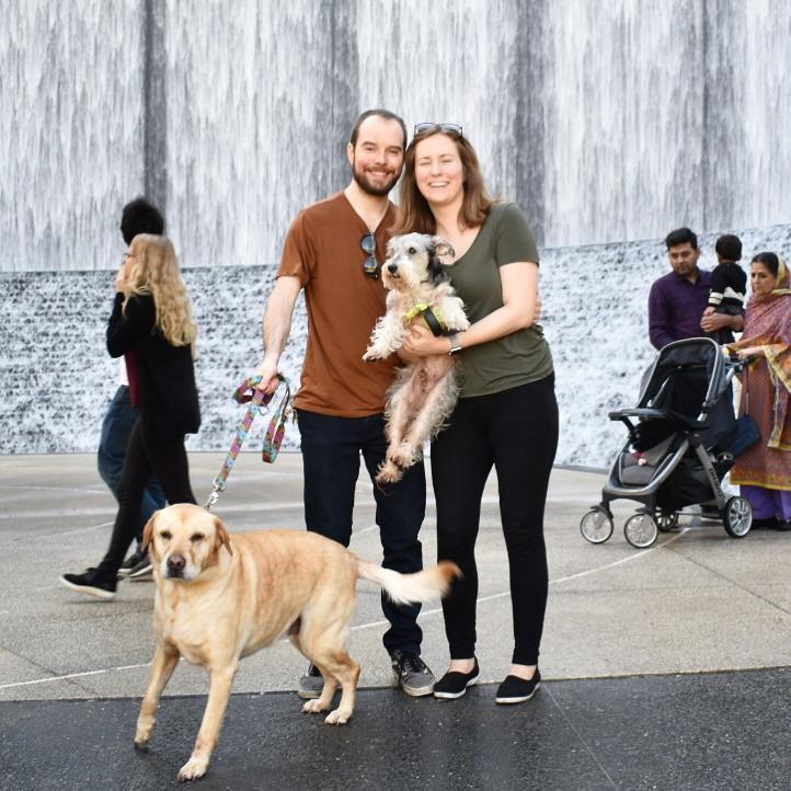 A visit to the Waterwall in Houston over Christmas 2019. We are with John David and Ricardo's dog Zeus and Shannon's dog Ellie