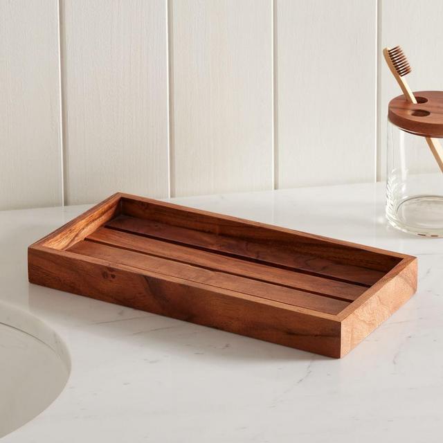 Clover Wood and Glass Bath Accessories, Tank Tray, Acacia