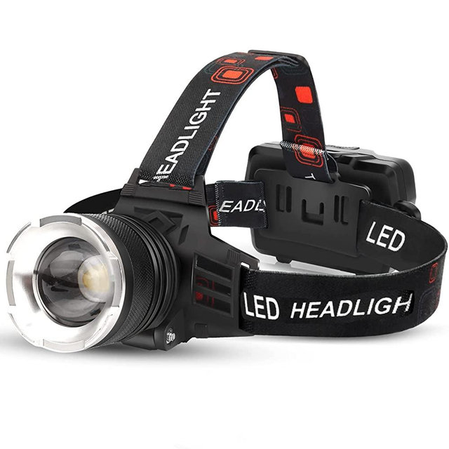 AMAKER LED Rechargeable Headlamp, 90000 Lumens Super Bright with 6 Modes & IPX7 Level Waterproof USB Rechargeable Zoom Headlamp, 90° Adjustable for Outdoor Camping, Running, Cycling,Climbing, Etc