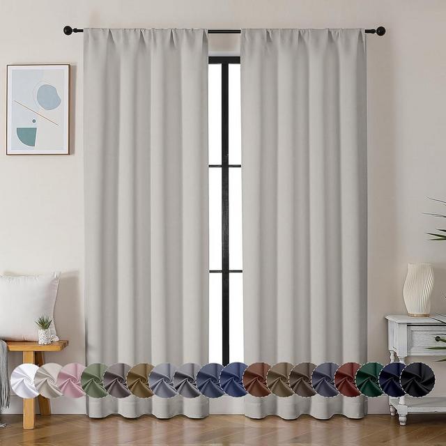 Simplebrand Ava Natural Blackout Curtains for Bedroom 72 Inch Length 2 Panels Set, Privacy Thermal Insulated Rod Pocket Door Window Curtains for Patio French Door Front Door, W40 x L72 Inch, Natural