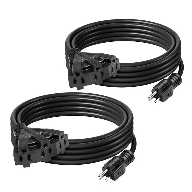 BN-Link's 2 Pack Outdoor Extension Cord Set is Ideal for Holiday Yard Decorations and Garden Equipment. with Three outlets You can Plug in Loads up to a Total of 13amps/1625watts. (Black, 15ft)