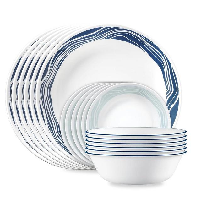 Corelle Vitrelle 18 Piece Glass Dinnerware Sets Service for 6, Triple Layer Chip & Crack Resistant Glass Plate and Bowl Sets, Acadia