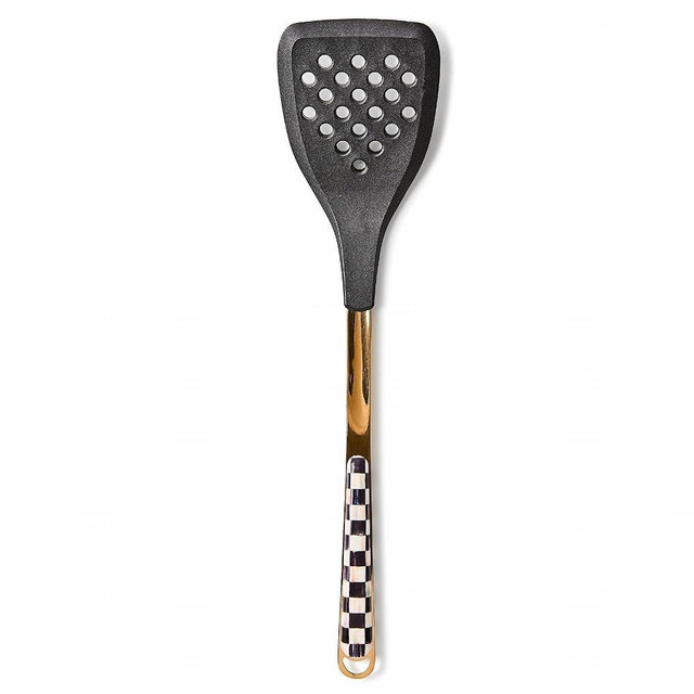 MACKENZIE-CHILDS Slotted Kitchen Spatula, Silicone Spatula for Cooking, Black-and-White Courtly Check