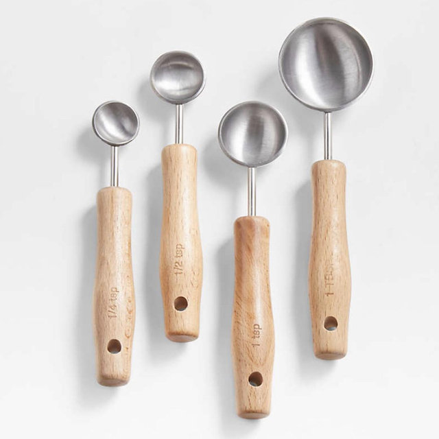 Crate & Barrel Beechwood and Stainless Steel Measuring Spoons
