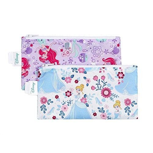 Bumkins Disney Cinderella & Ariel Snack Bags, Reusable, Washable, Food Safe, BPA Free, Pack of 2