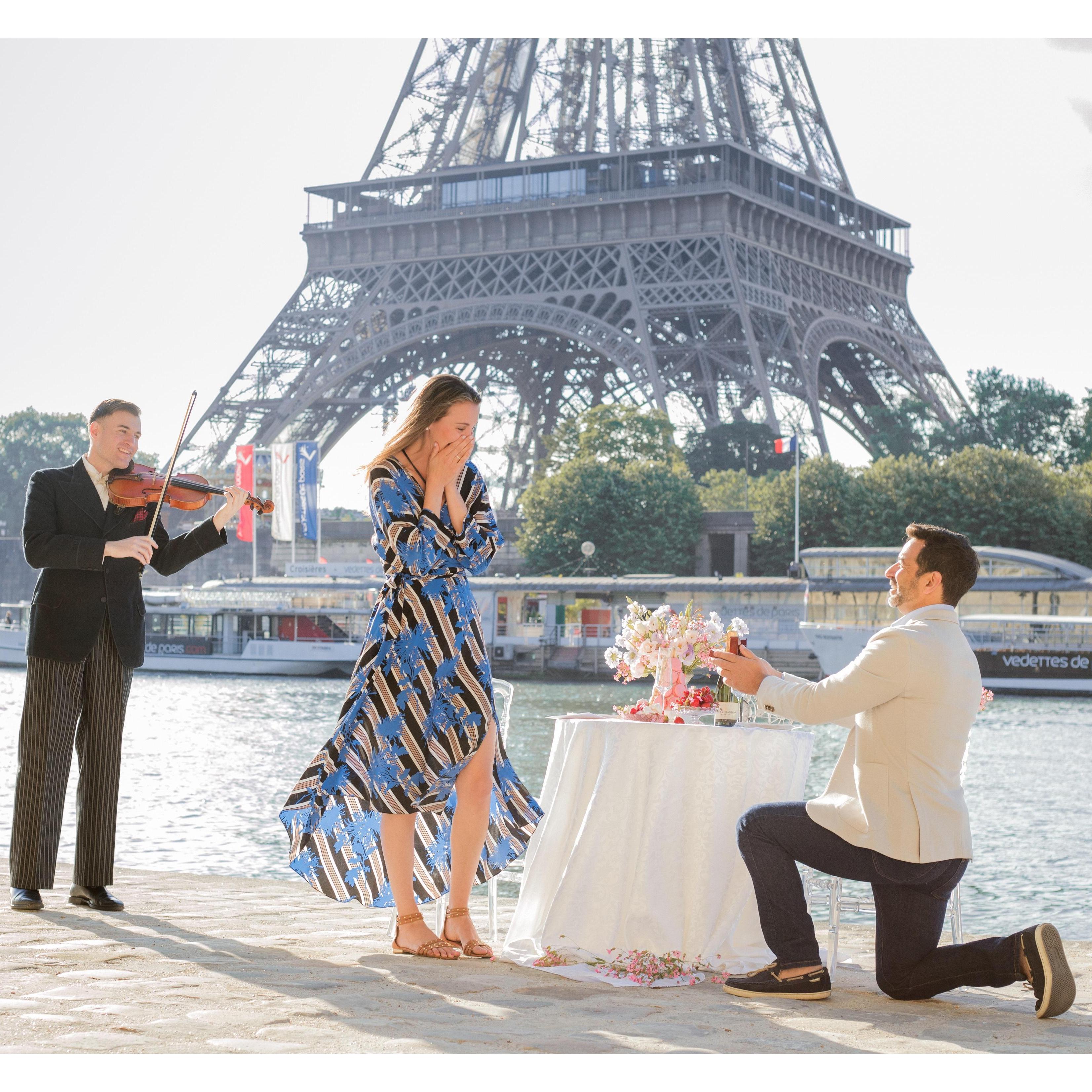 I stood up and Jorge with a quivering voice said, "Crissy, will you marry me?" YES!