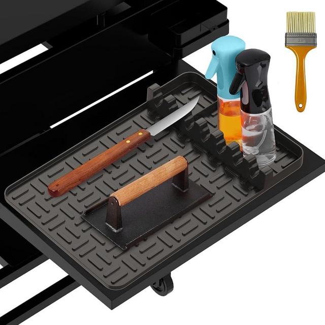 Silicone Griddle Tools Mat for Blackstone,Spatula Mat with Drip Pad Grill Mat,Side Shelf Mat for Blackstone Food Grade Grill BBQ Caddy Utensils Holder for Multiple BBQ Grill Tools Black
