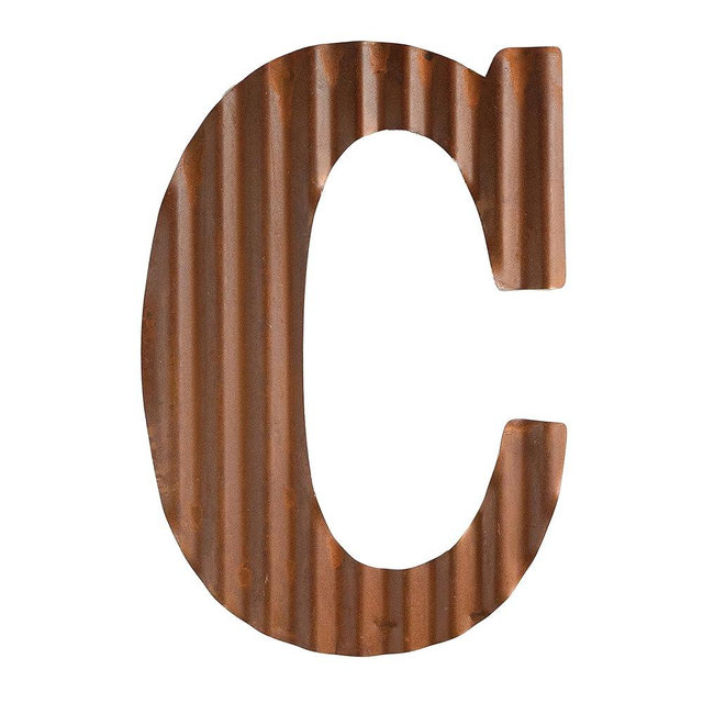 COLLECTIVE HOME - 12" Metal Letters for Wall Decor, Corrugated Rusty Letters, Rustic Hanging Wall Decor, Monogram Hanging Farmhouse Decor, Alphabet Signs for Office Bedroom Living Room Kitchen (C)