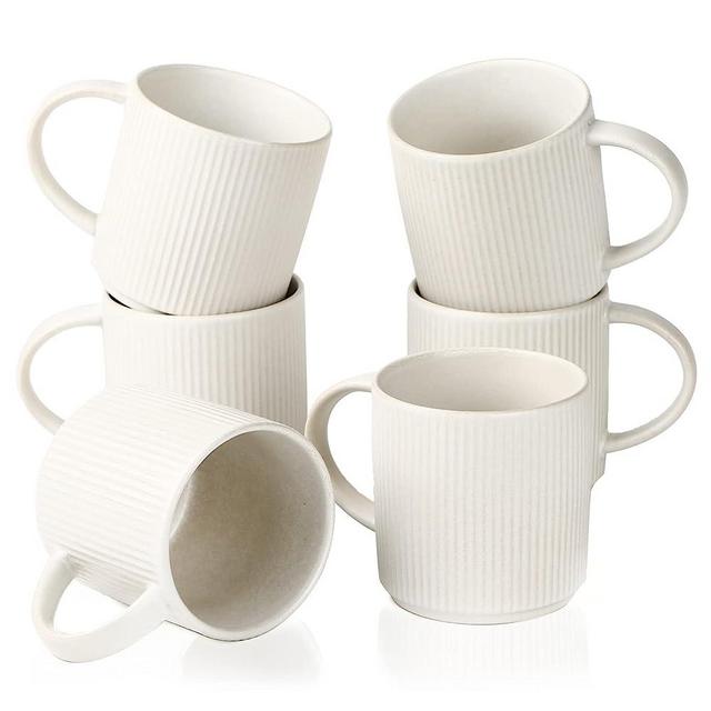 famiware Coffee Mug Set for 6, 12 oz Catering Mugs with Handle for Coffee, Tea, Cocoa, Milk, Matte White