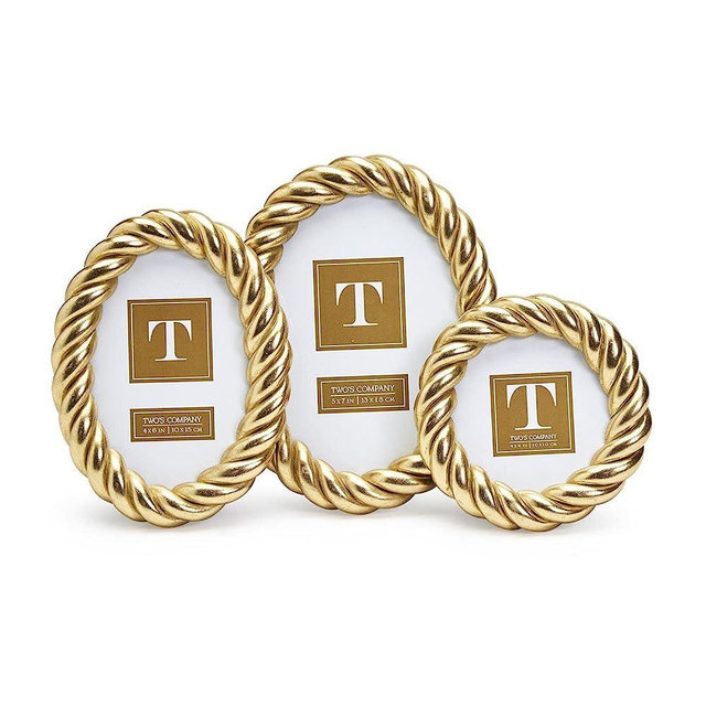 Two's Company Gilded Rope Set of 3 Gold Finish Photo Frames Includes 3 Sizes