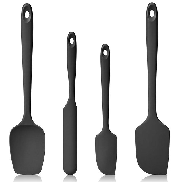 Lilybeam 600ºF Heat Resistant Spatulas, High Heat Food Safe Semless Kitchen Silicone Scraper Set for Cooking Baking Mixing Scraping Stirring Nonstick Cookware Pan Bowl (4Pcs,Black)
