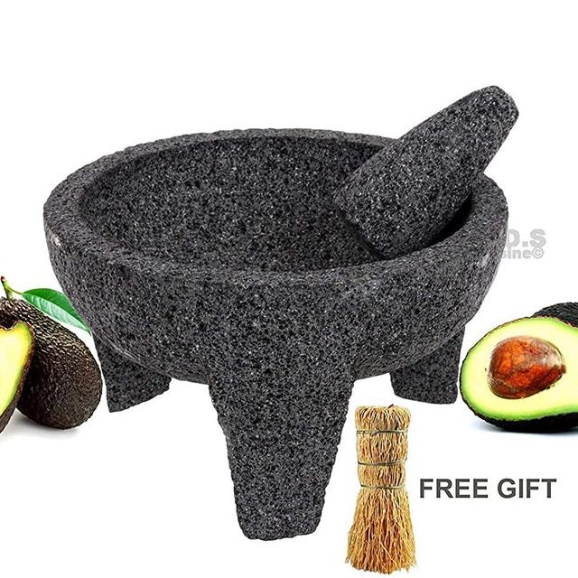 Molcajete 8” Mortar & Pestle Salsera Salsa Guacamole Tejolote Lavastone Aztec Mayan Toltec Volcanic Rock Ancient Traditional Pre-Hispanic Antique Grinding Stone Metlapil Bowl