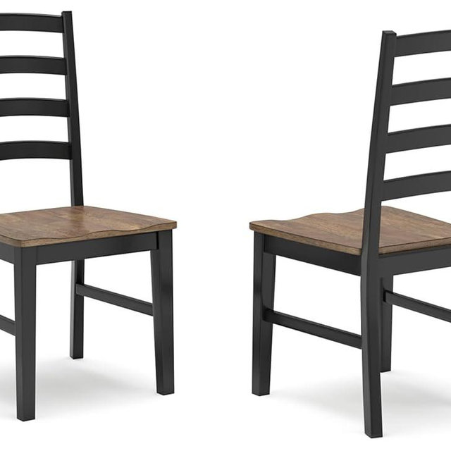 Signature Design by Ashley Wildenauer Rustic Armless Dining Chair, Set of 2, Black & Light Brown