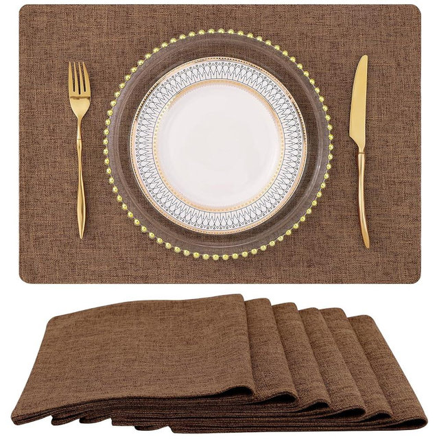 homing Brown Cloth Placemats Set of 6 – Cotton Linen Blend Washable Farmhouse Dining Table Mats for Indoors & Outdoors, Easy to Clean, 13 x 19 Inch