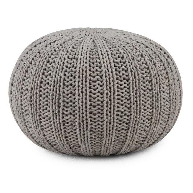 Grandville Hand Knit Round Pouf Dove Gray Cotton - Wyndenhall