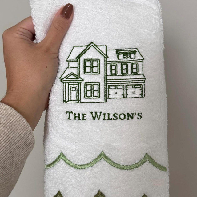 Custom Home Scalloped Hand Towel | Embroidered Hand Towel