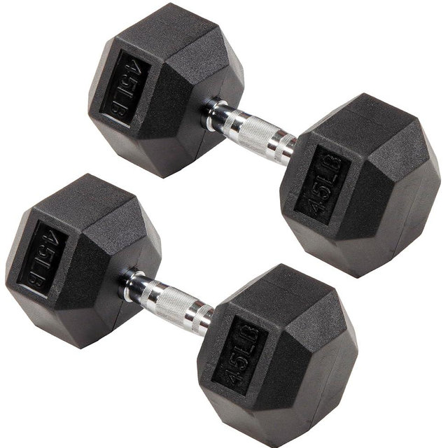 Signature Fitness Rubber Coated Hex Dumbbells Hand Weights for Exercises and Fitness Home Gym, 5-50 lbs, Pairs