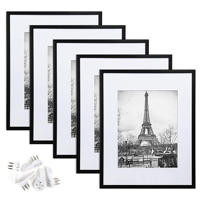 upsimples 16x20 Picture Frame Set of 5,Display Pictures 11x14 with Mat or 16x20 Without Mat,Wall Gallary Poster Frames,Black