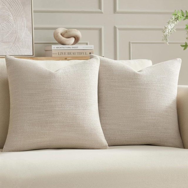 Meekio Set of 2 Light Beige Pillow Covers 20 x 20 inches Decorative Throw Pillow Covers Textured Pillow Covers for Home Decor