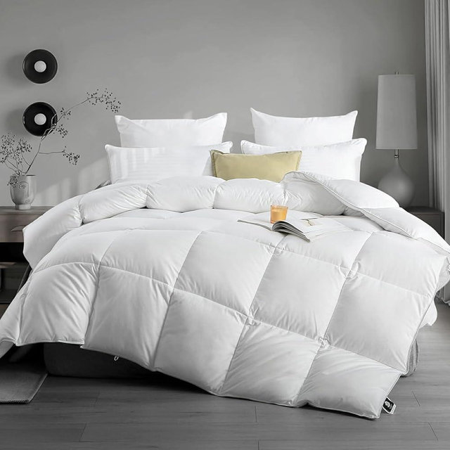 KUSNUG Hotel Luxury Down Fibers Comforter King Size - All Season Duvet Insert with Egyptian Cotton Blend Shell, High Fill-Power Hypoallergenic Fluffy Down Feather Fibers Filled, White 106x90 Inch