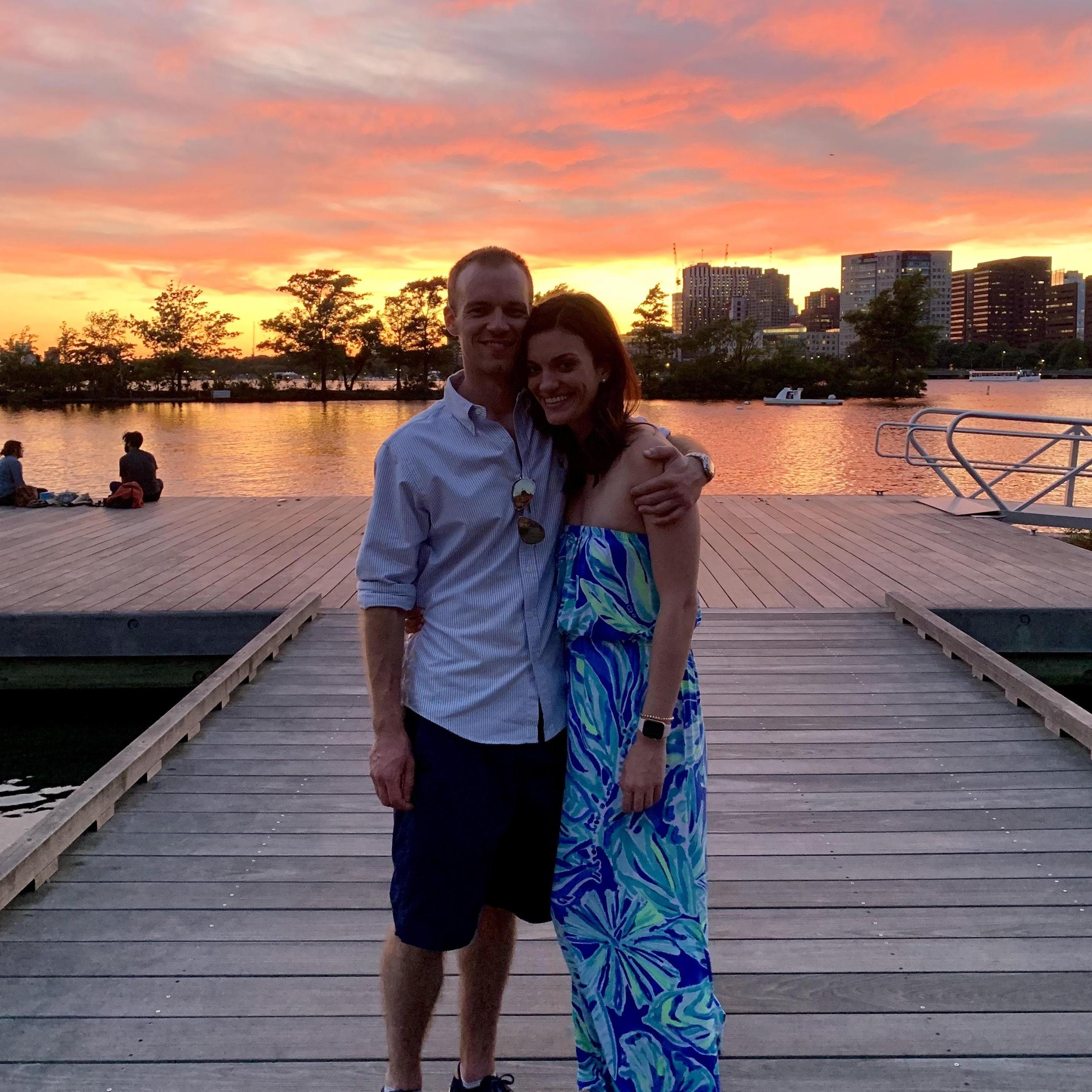 Enjoying the sunset on the Charles River, near Cam's old apartment in Beacon Hill.