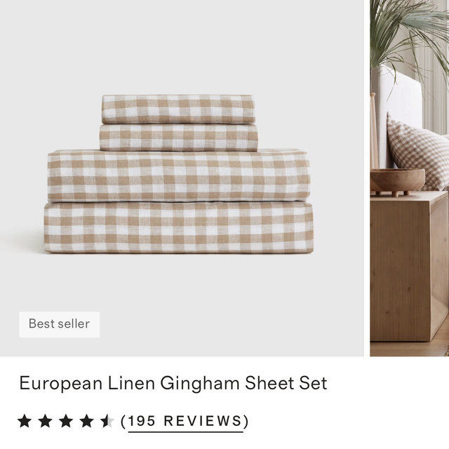 European Linen Gingham Sheet Set - Cafe, King