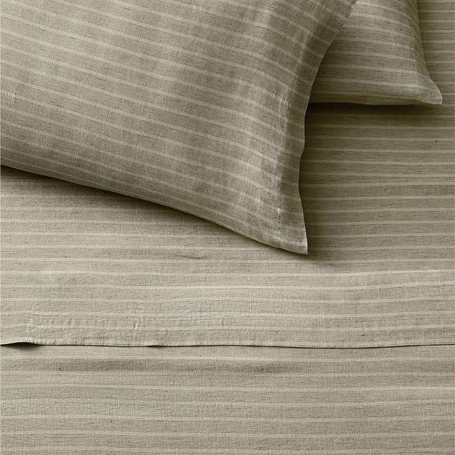 European Flax Linen Sheet Set,Queen, Elm Multistripe