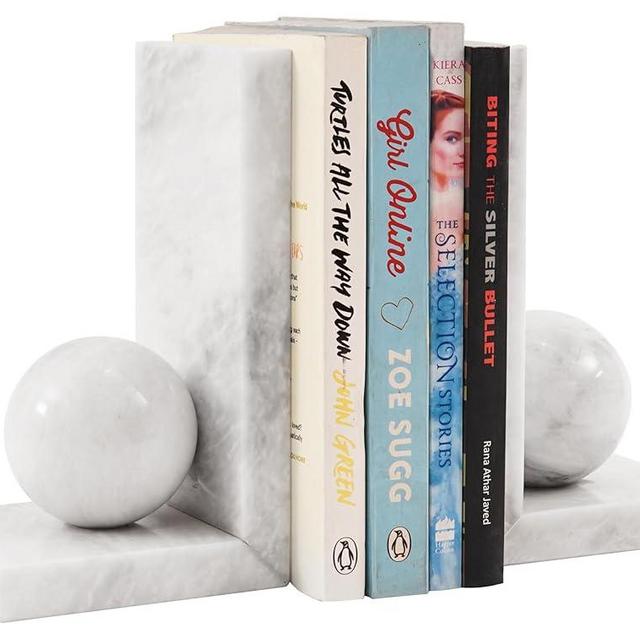 Radicaln Marble Book Ends White Handmade Bookends for Book Shelf & Desk Organizer - Decorative Tabletop Hold Books Heavy Duty for Study Room