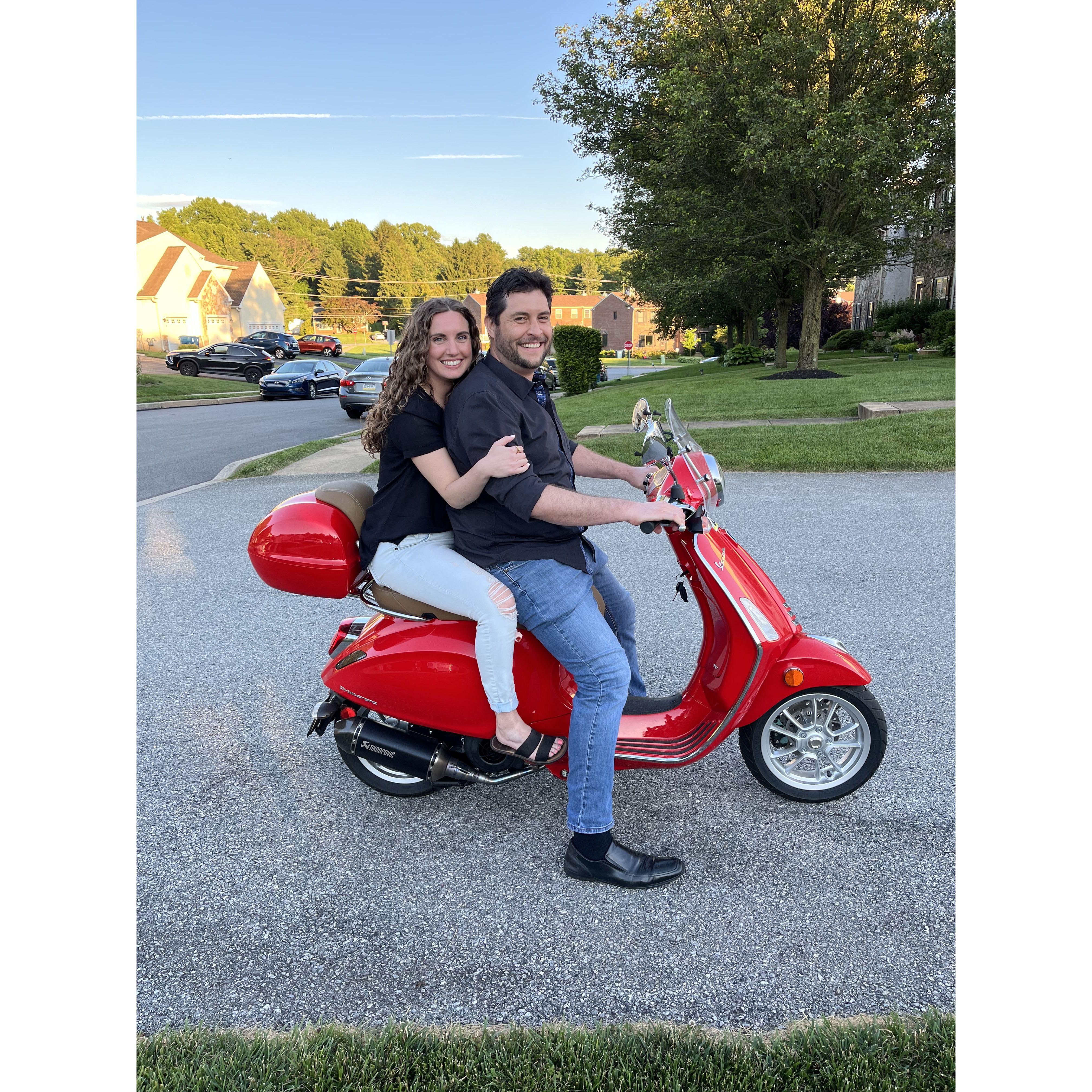 Andres was so excited to take Hannah for a ride on our friend's moped around the block!