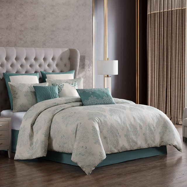 Riverbrook Home 9pc Queen Marana Comforter Bedding Set Blue: Polyester Jacquard, Machine Washable, Includes Decorative Pillows
