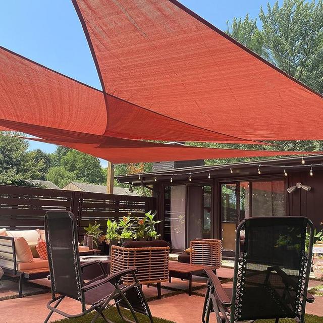 LOVE STORY 12' x 12' x 12' Triangle Terra Red Sun Shade Sail Canopy UV Block Awning for Outdoor Patio Garden Backyard