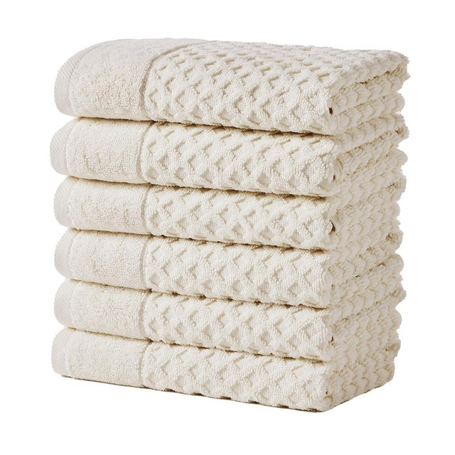 Great Bay Home Taupe Hand Towels - 100% Cotton 6 Pack 26x16 Hand Towel Set - Absorbent, Durable, Quick-Dry Towels for Bathroom (Oatmeal)