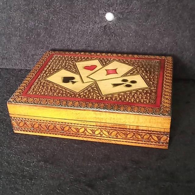 Delightful Polish Linden wood pokerwork playing cards box