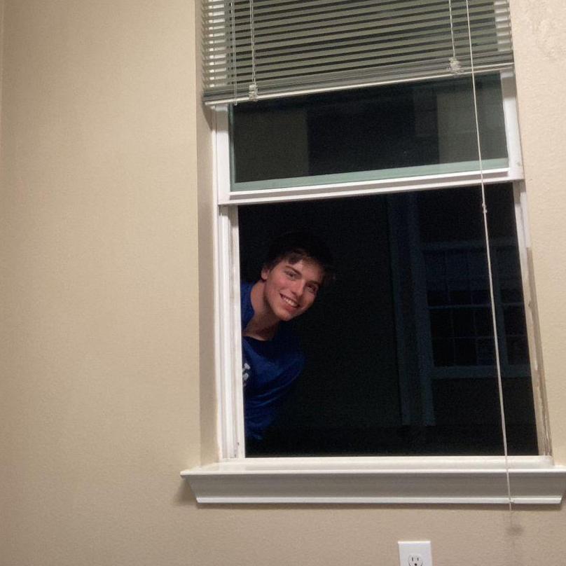 This is a relic from when Ben was locked in a Corpus dorm with COVID. He wanted some fresh air so he escaped out the window. The goof Kylee loves!