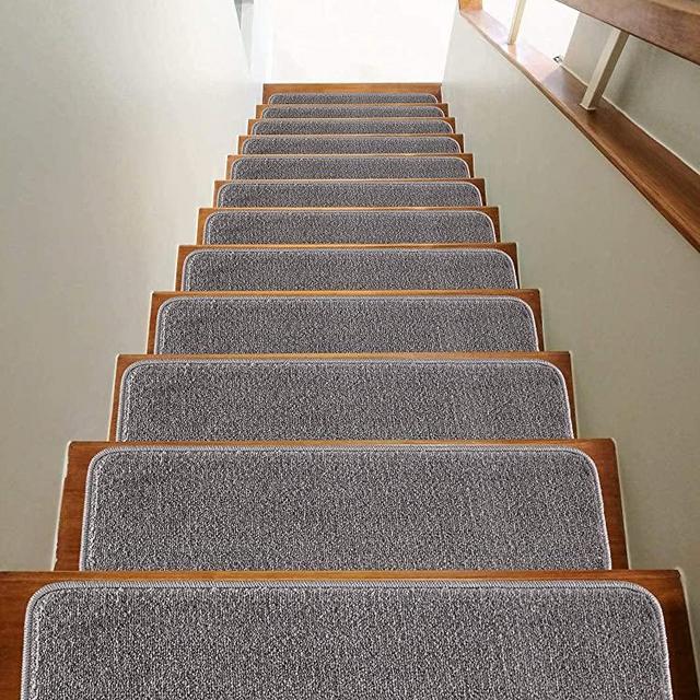 Mod-Arte | Solo Collection | Stair Treads | Modern &Contemporary | Solid Colors | Rubber Backing Non-Slip | Gray | Set of 13 | 8.5 inches x 30 inches