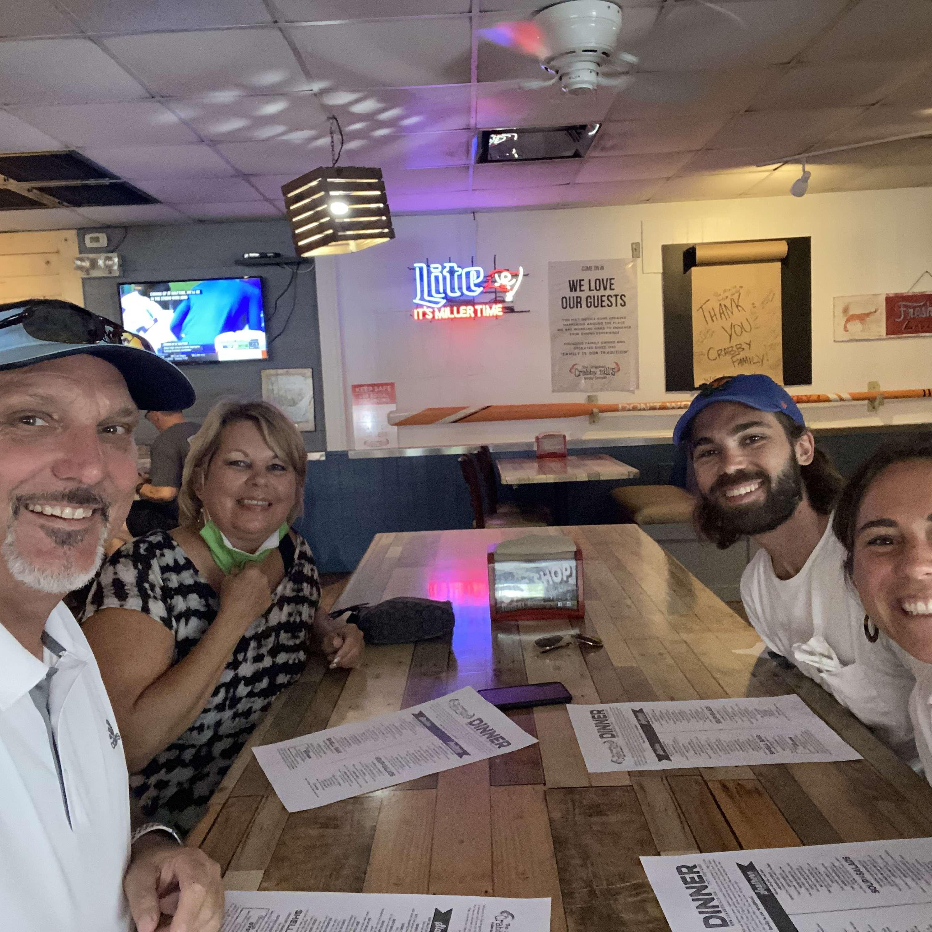 out to lunch with Pam and Skip at Crabby Bills in St. Pete Beach, FL August 2020