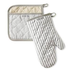 Williams Sonoma Bay Stripe Mitt & Potholder Set, Drizzle Grey