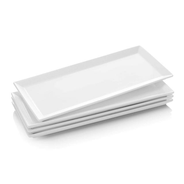 Krockery Large Porcelain Serving Platters/Rectangular Trays for Parties, 14.5 Inch, Set of 4